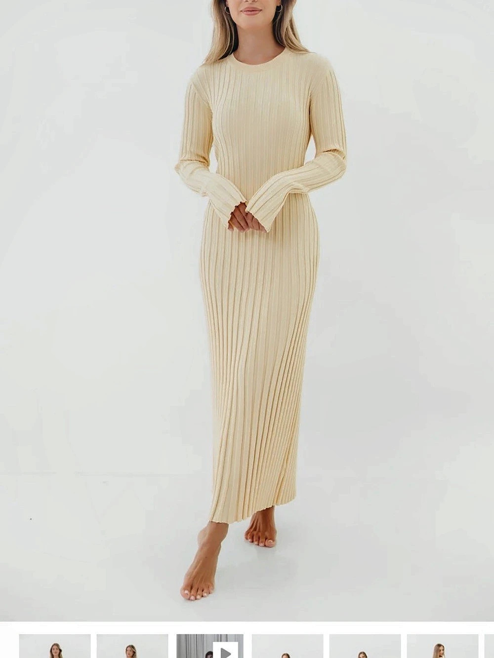 Worth Collective Colette Ribbed Long Sleeve Maxi Dress Cream Like New